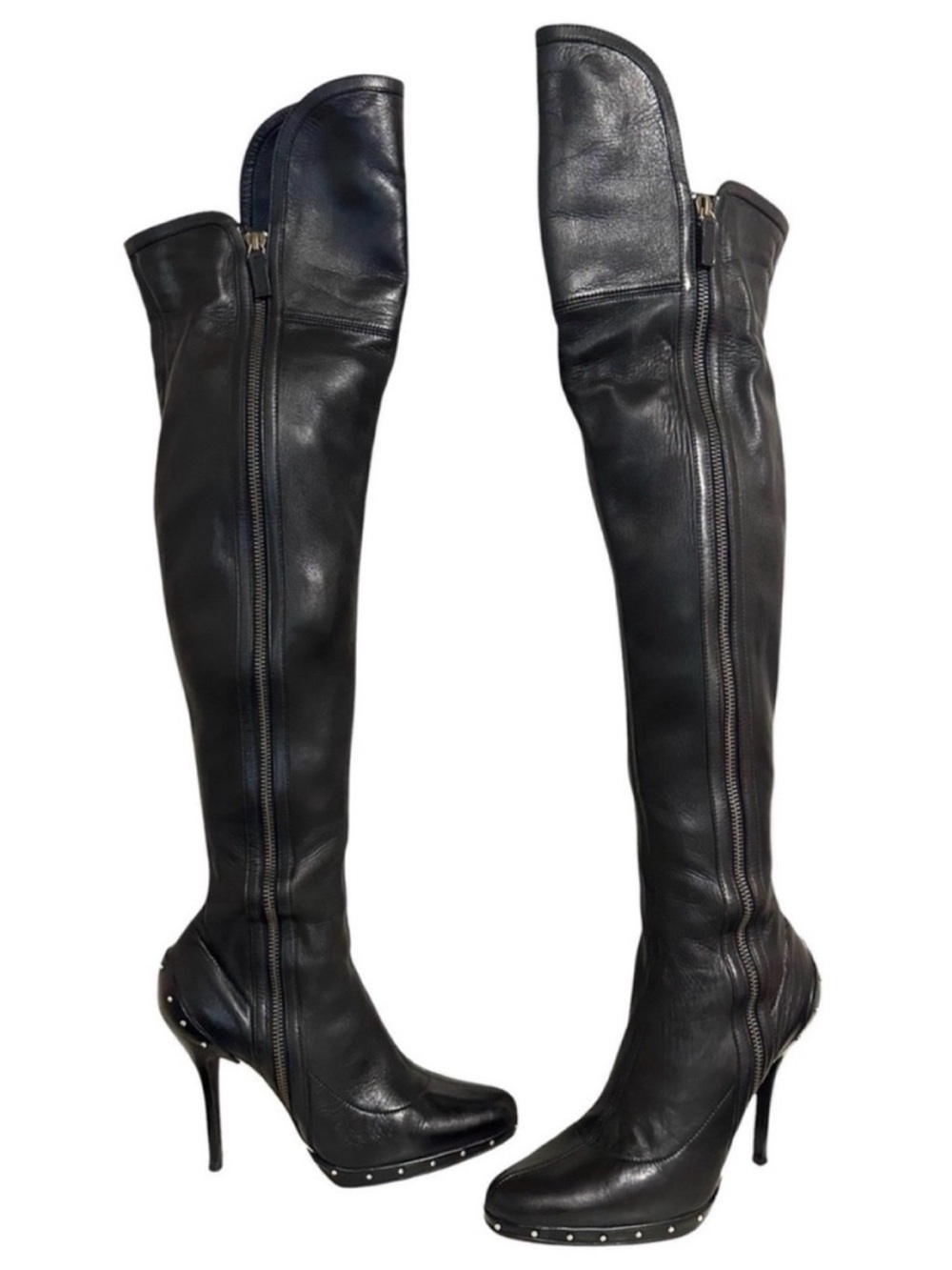 Vintage GUCCI TOM FORD FW 2003 Runway Black Leather Studded OTK Boots 37.5 RARE - Picture 5 of 14